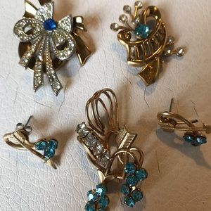 Lot of  3 Vintage brooches, one w matching earring